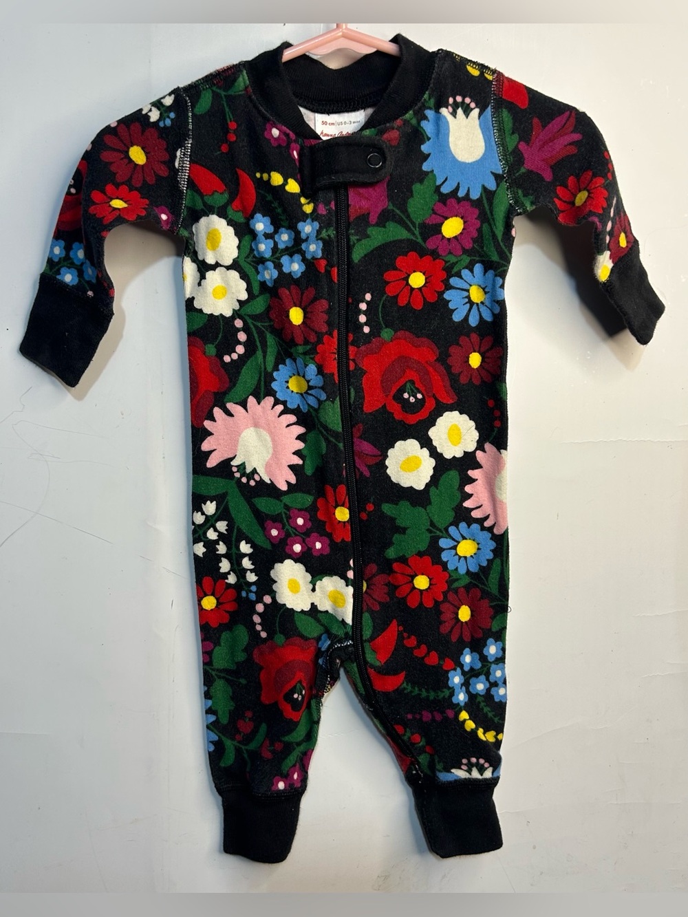 Hanna Andersson Floral Black Footless Pajama Jumpsuit Baby Girls 0-3 Months